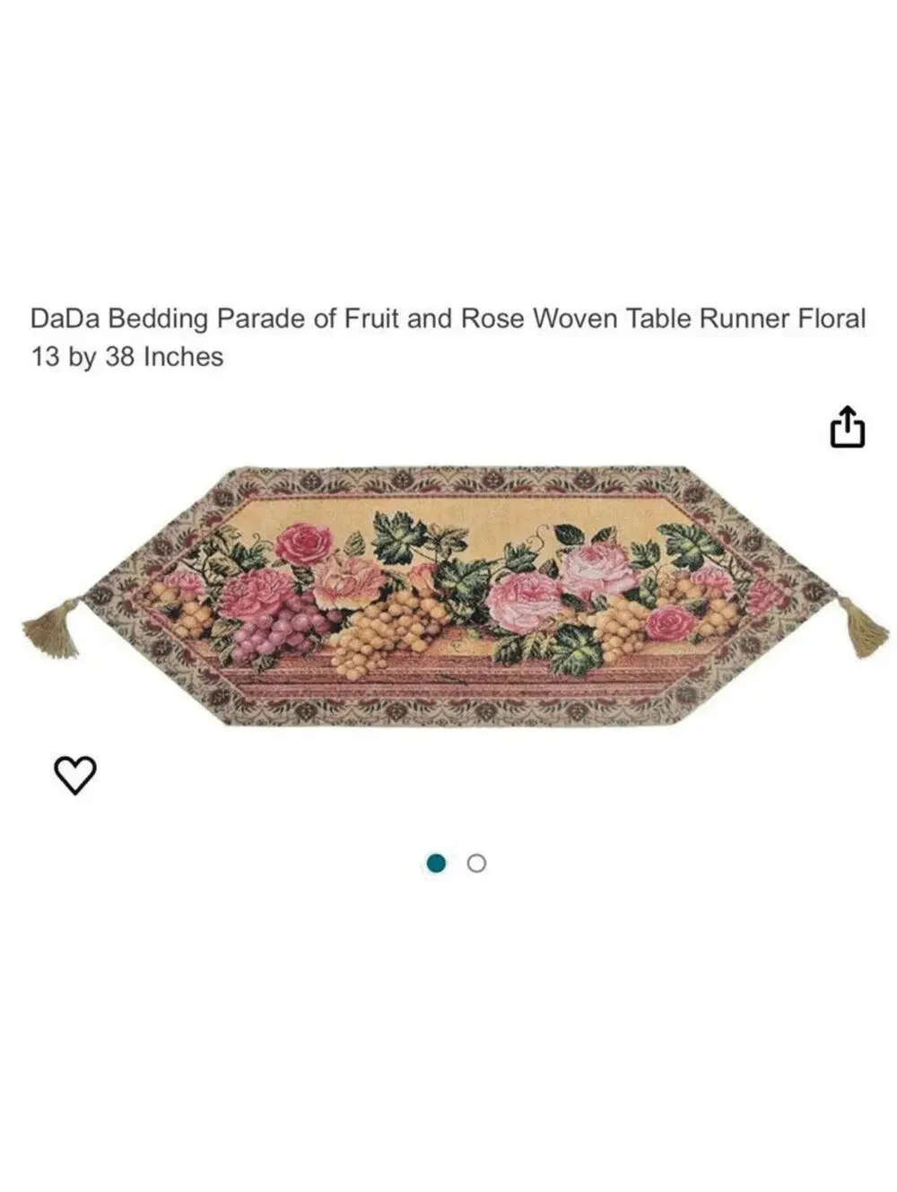 Dada Runner Of Roses & Fruit embroidery cross stitch tapestry table décor 4 ft.